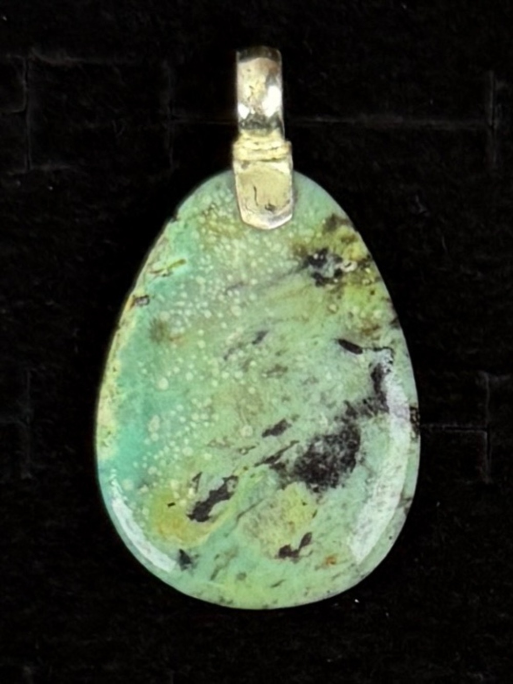 Vintage Natural Green Stone Teardrop Pendant Stamped 925 Bail